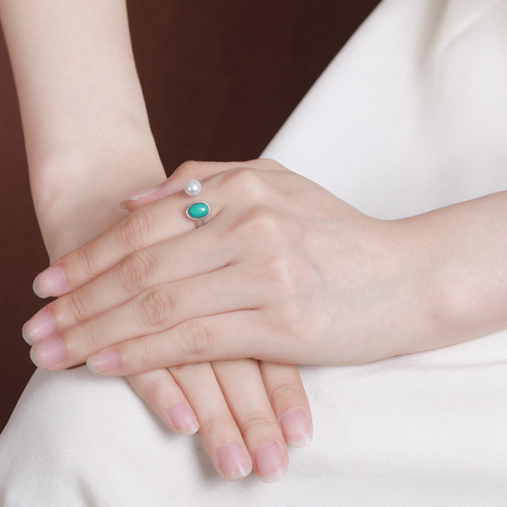 Buddha Stones Plata de Ley 925 Perla Turquesa Curación Sabiduría Collar Colgante Anillo Pendientes - image 8