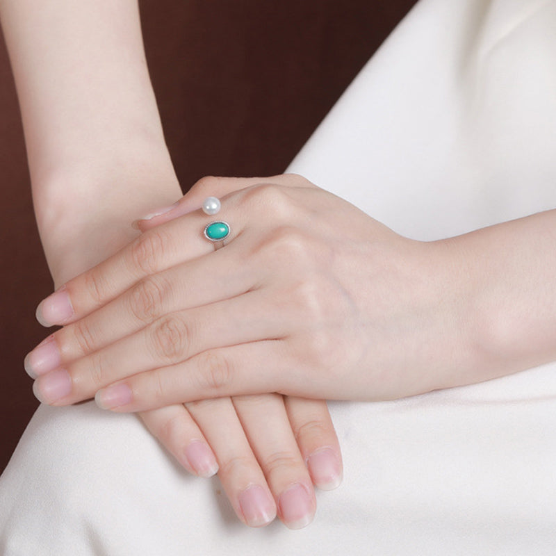 Buddha Stones Plata de Ley 925 Perla Turquesa Curación Sabiduría Collar Colgante Anillo Pendientes - image 8