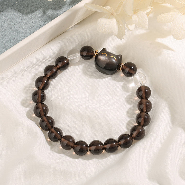 Buddha Stones Obsidiana de hielo natural Plata Brillo Obsidiana Lindo gato Pulsera positiva - image 3