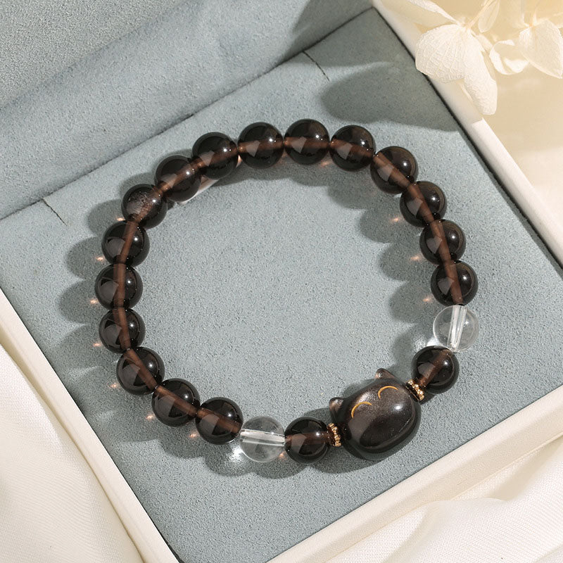 Buddha Stones Obsidiana de hielo natural Plata Brillo Obsidiana Lindo gato Pulsera positiva - image 2