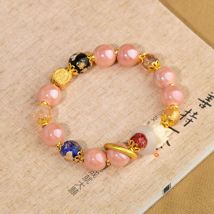 Pulsera de zorro de nueve colas con cuentas de vidrio Liuli, ceniza de incienso tibetano y Buddha Stones