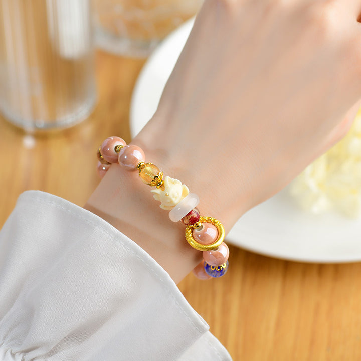 Pulsera de zorro de nueve colas con cuentas de vidrio Liuli, ceniza de incienso tibetano y Buddha Stones