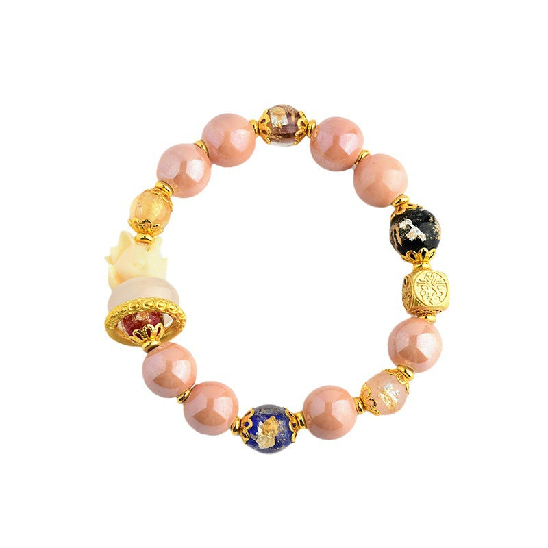 Pulsera de zorro de nueve colas con cuentas de vidrio Liuli, ceniza de incienso tibetano y Buddha Stones