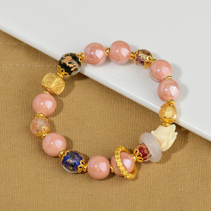 Pulsera de zorro de nueve colas con cuentas de vidrio Liuli, ceniza de incienso tibetano y Buddha Stones