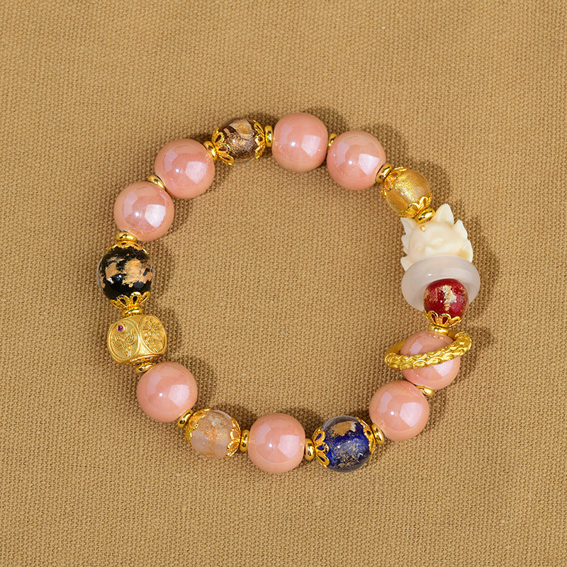 Pulsera de zorro de nueve colas con cuentas de vidrio Liuli, ceniza de incienso tibetano y Buddha Stones