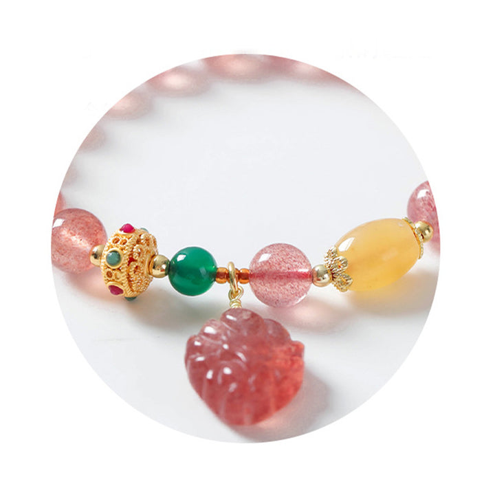 Pulsera curativa de zorro de nueve colas con cuarzo fresa natural de Buddha Stones
