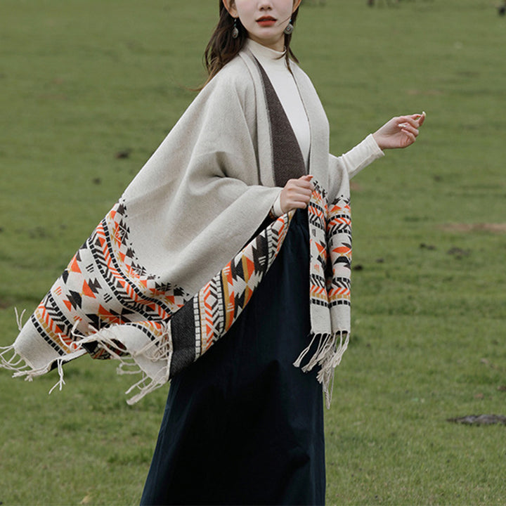 Mantón tibetano de Buddha Stones, geometría colorida, bufanda de viaje acogedora para invierno - image 2