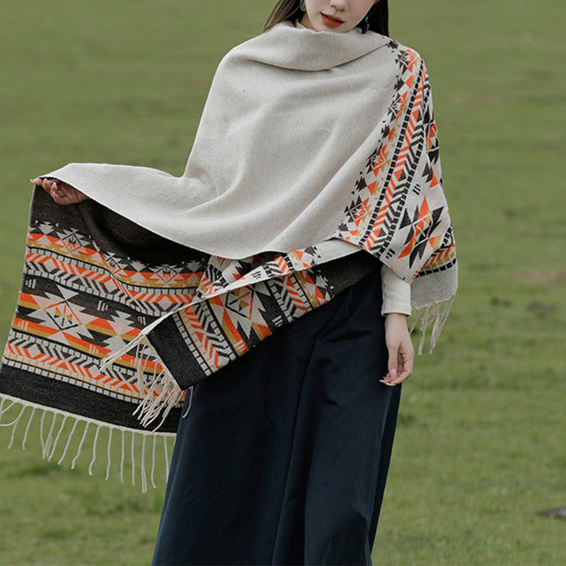 Mantón tibetano de Buddha Stones, geometría colorida, bufanda de viaje acogedora para invierno - image 1