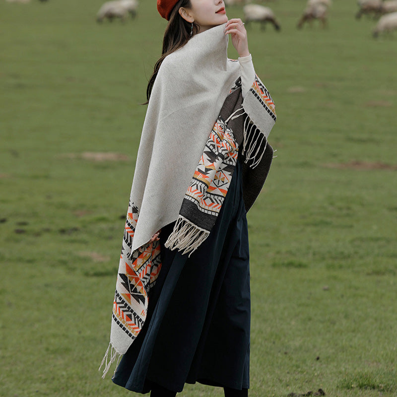 Mantón tibetano de Buddha Stones, geometría colorida, bufanda de viaje acogedora para invierno - image 5