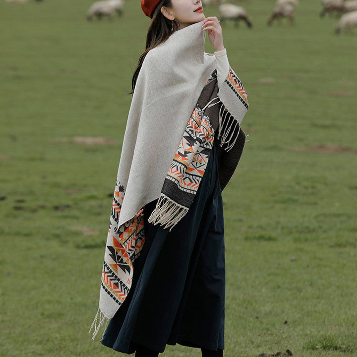 Mantón tibetano de Buddha Stones, geometría colorida, bufanda de viaje acogedora para invierno - image 5