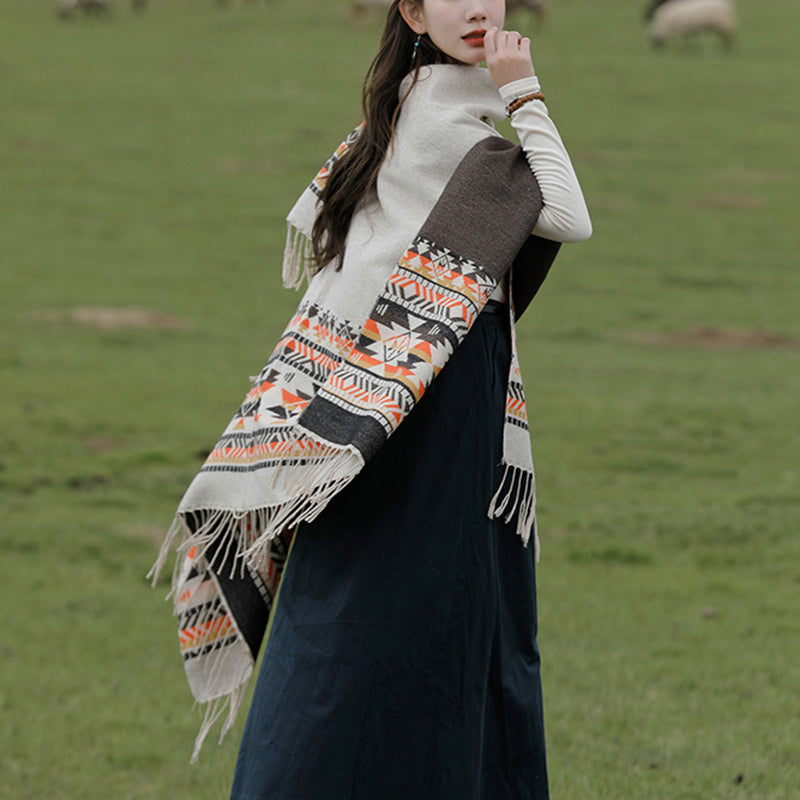 Mantón tibetano de Buddha Stones, geometría colorida, bufanda de viaje acogedora para invierno - image 6