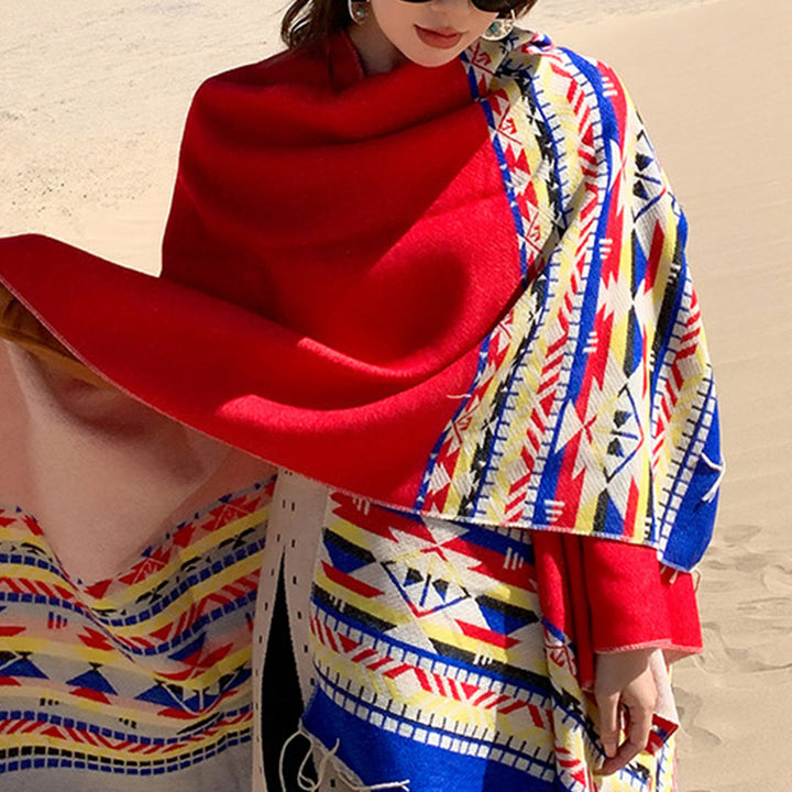 Mantón tibetano de Buddha Stones, geometría colorida, bufanda de viaje acogedora para invierno - image 22