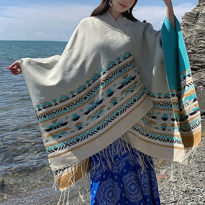 Mantón tibetano de Buddha Stones, geometría colorida, bufanda de viaje acogedora para invierno - image 31