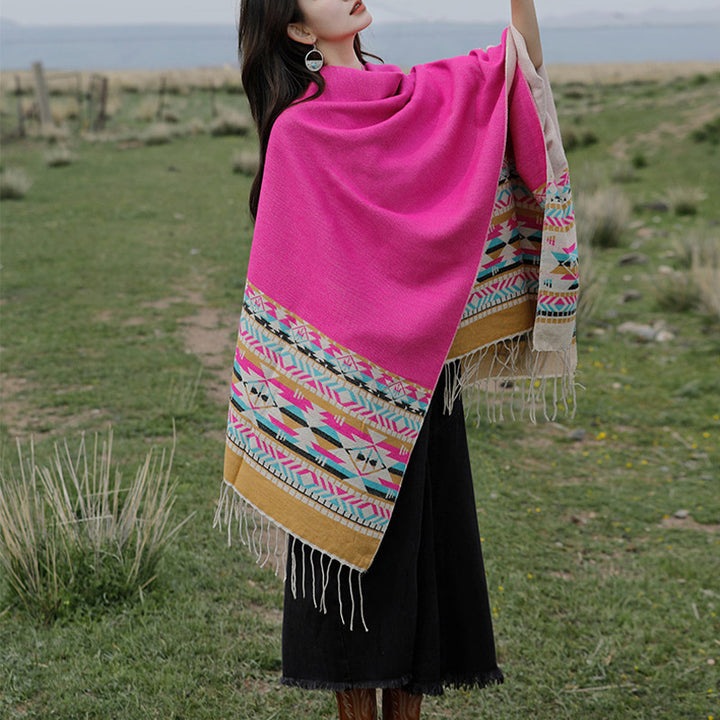 Mantón tibetano de Buddha Stones, geometría colorida, bufanda de viaje acogedora para invierno - image 35