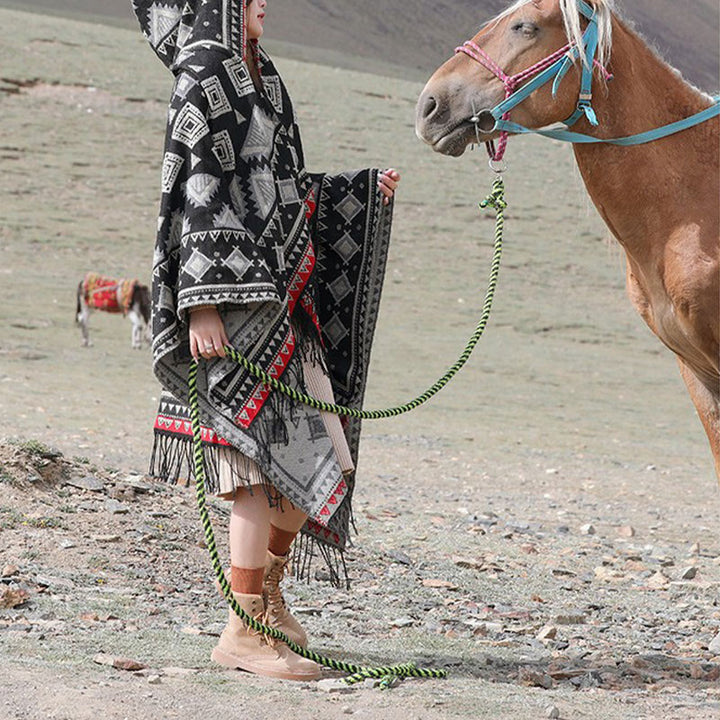 Buddha Stones Chal Tibetano Patrón Triángulo Capa Con Capucha Invierno Acogedor Bufanda De Viaje Envoltura - image 5
