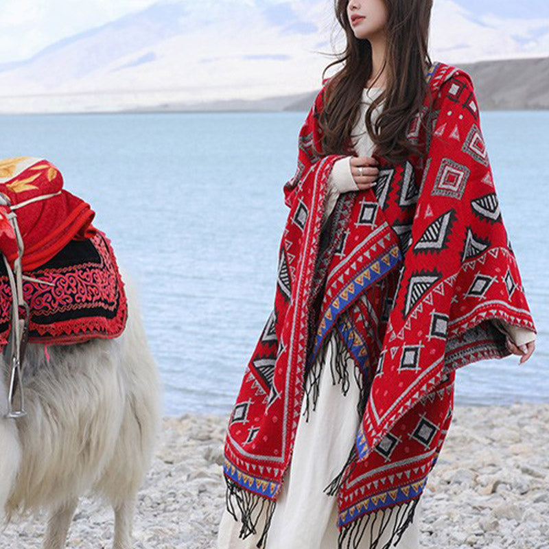 Buddha Stones Chal Tibetano Patrón Triángulo Capa Con Capucha Invierno Acogedor Bufanda De Viaje Envoltura - image 8