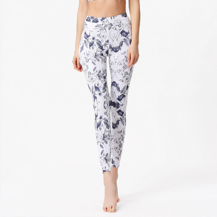 Buddha Stones Flores Hojas Pantalones Deportes Fitness Yoga Leggings Mujer Yoga Pantalones - Blanco Azul - US8-10, UK/AU12-14, EU40-42 (XL) - image 5