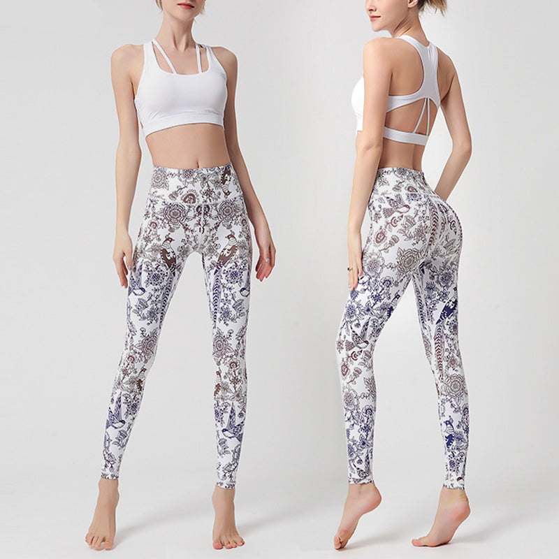 Buddha Stones Flores Hojas Pájaros Pantalones Deportes Fitness Yoga Leggings Mujer Yoga Pantalones - image 20