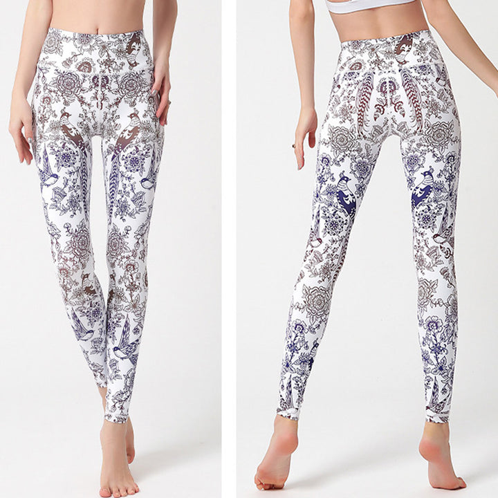 Buddha Stones Flores Hojas Pájaros Pantalones Deportes Fitness Yoga Leggings Mujer Yoga Pantalones - image 21