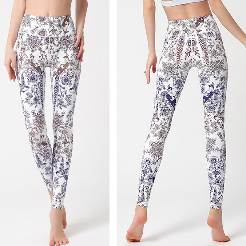 Buddha Stones Flores Hojas Pájaros Pantalones Deportes Fitness Yoga Leggings Mujer Yoga Pantalones - image 21