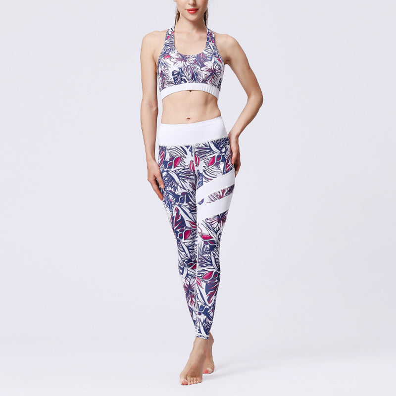 Buddha Stones 2 piezas girasol flores hojas top pantalones deportes fitness yoga mujeres yoga conjuntos - Flor morada blanca - US8-10, UK/AU12-14, EU40-42 (XL)  - image 49