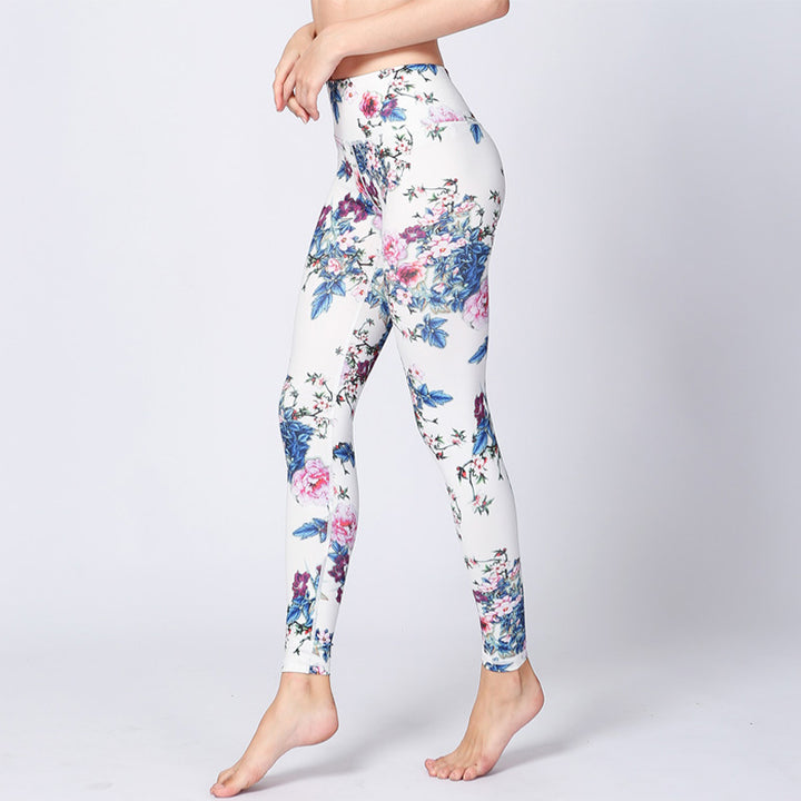 Buddha Stones Flor rosa Blanco Tinta colorida Leggings blancos Deportes Fitness Yoga Pantalones de mujer - image 3