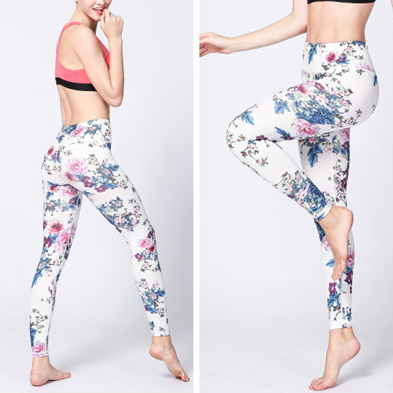 Buddha Stones Flor rosa Blanco Tinta colorida Leggings blancos Deportes Fitness Yoga Pantalones de mujer - image 2