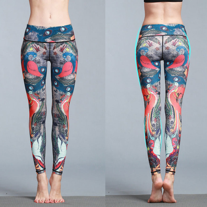 Pantalones de plumas de pavo real rojo y azul con piedras de Buddha Stones, mallas deportivas para Yoga, pantalones de Yoga para mujer - image 3
