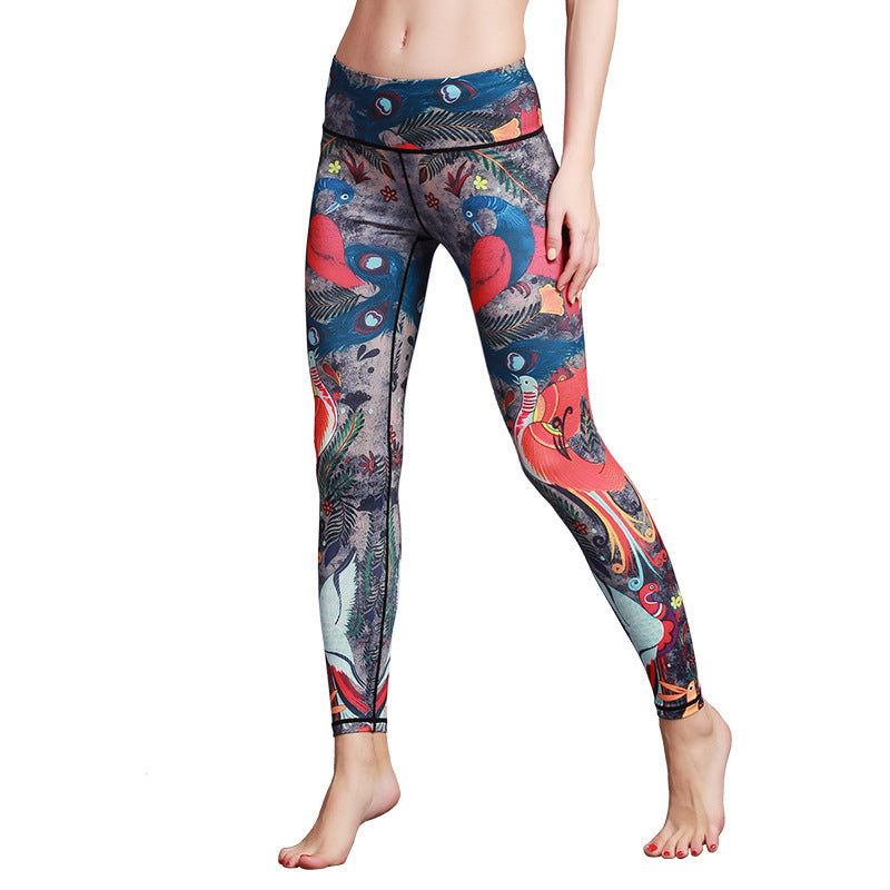 Pantalones de plumas de pavo real rojo y azul con piedras de Buddha Stones, mallas deportivas para Yoga, pantalones de Yoga para mujer - image 5