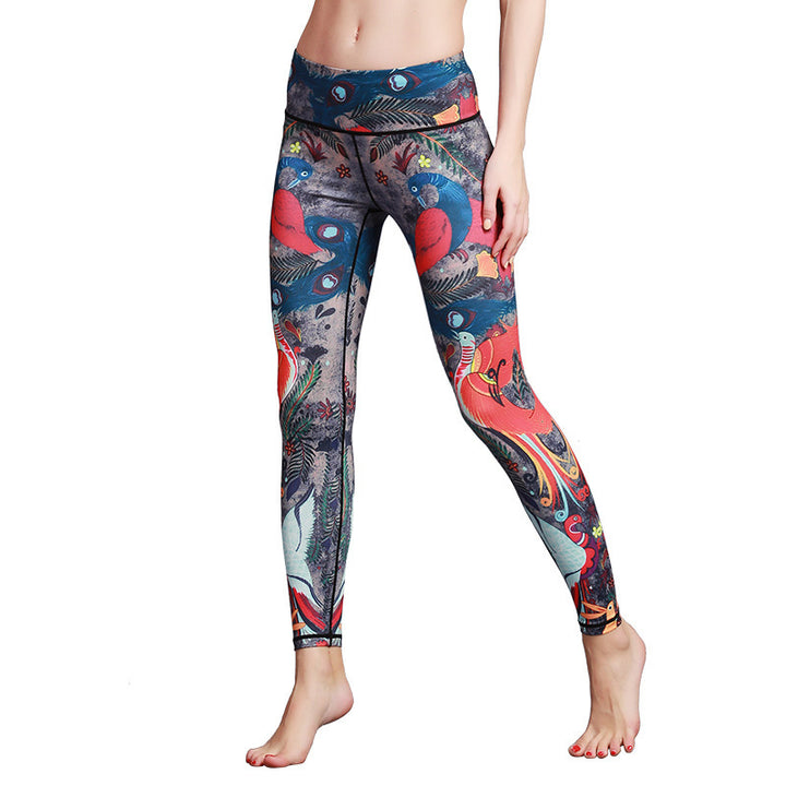 Pantalones de plumas de pavo real rojo y azul con piedras de Buddha Stones, mallas deportivas para Yoga, pantalones de Yoga para mujer - image 5