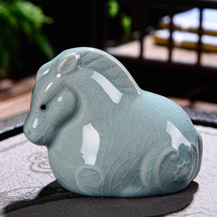 Buddha Stones zodiaco chino riqueza cerámica té mascota hogar estatuilla decoración - Caballo 7,5 cm x 5 cm x 6 cm - image 14