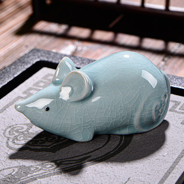 Buddha Stones zodiaco chino riqueza cerámica té mascota hogar estatuilla decoración - Rata 9,5 cm x 5 cm x 4,5 cm - image 4