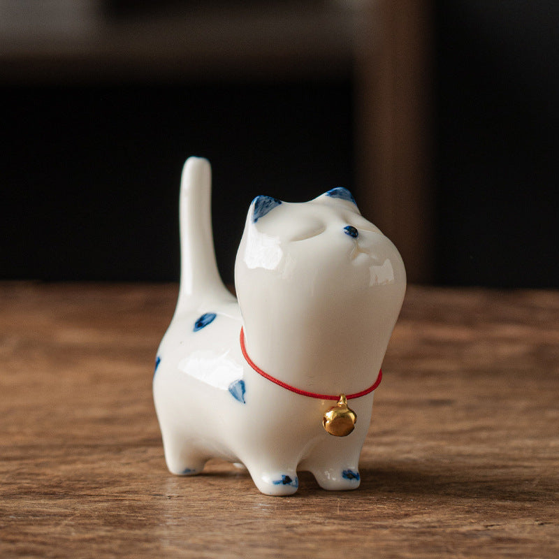 Mini gato blanco de la suerte, Buddha Stones , gatito, té, mascota, cerámica, decoración de escritorio para el hogar - Gatito blanco (estilo campana) 8,9 cm x 3,7 cm x 7,6 cm - image 1