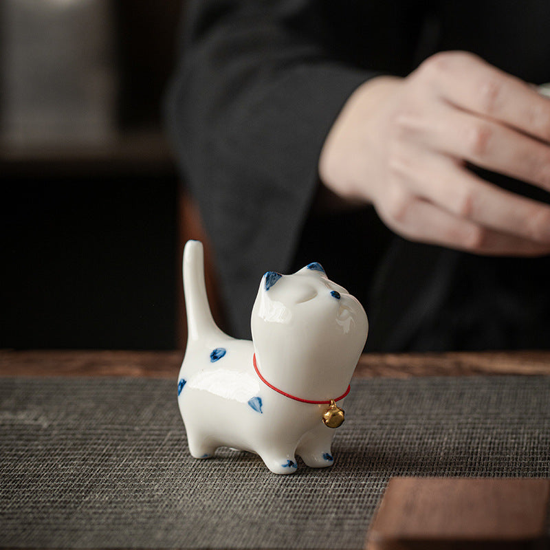 Mini gato blanco de la suerte, Buddha Stones , gatito, té, mascota, cerámica, decoración de escritorio para el hogar - image 2