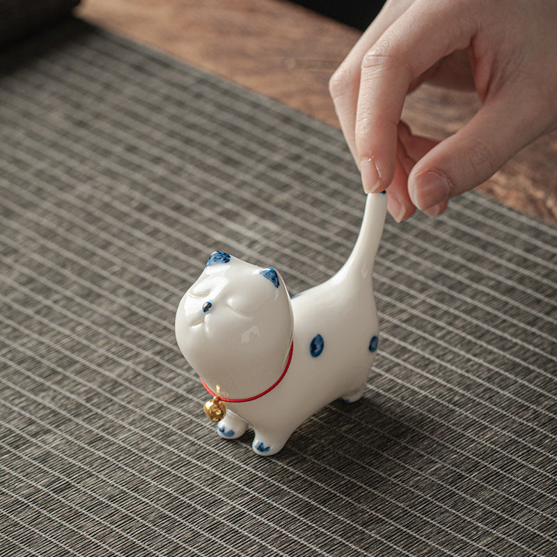 Mini gato blanco de la suerte, Buddha Stones , gatito, té, mascota, cerámica, decoración de escritorio para el hogar - image 4