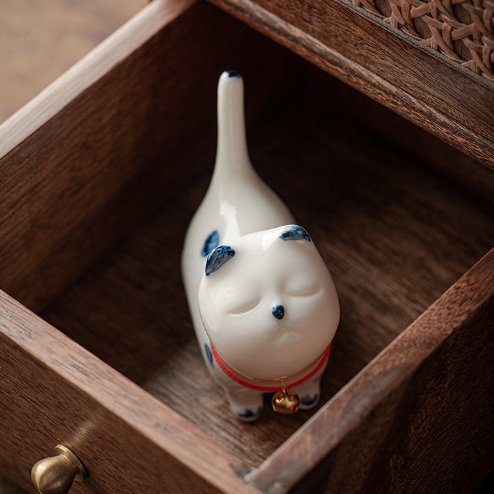 Mini gato blanco de la suerte, Buddha Stones , gatito, té, mascota, cerámica, decoración de escritorio para el hogar - image 3