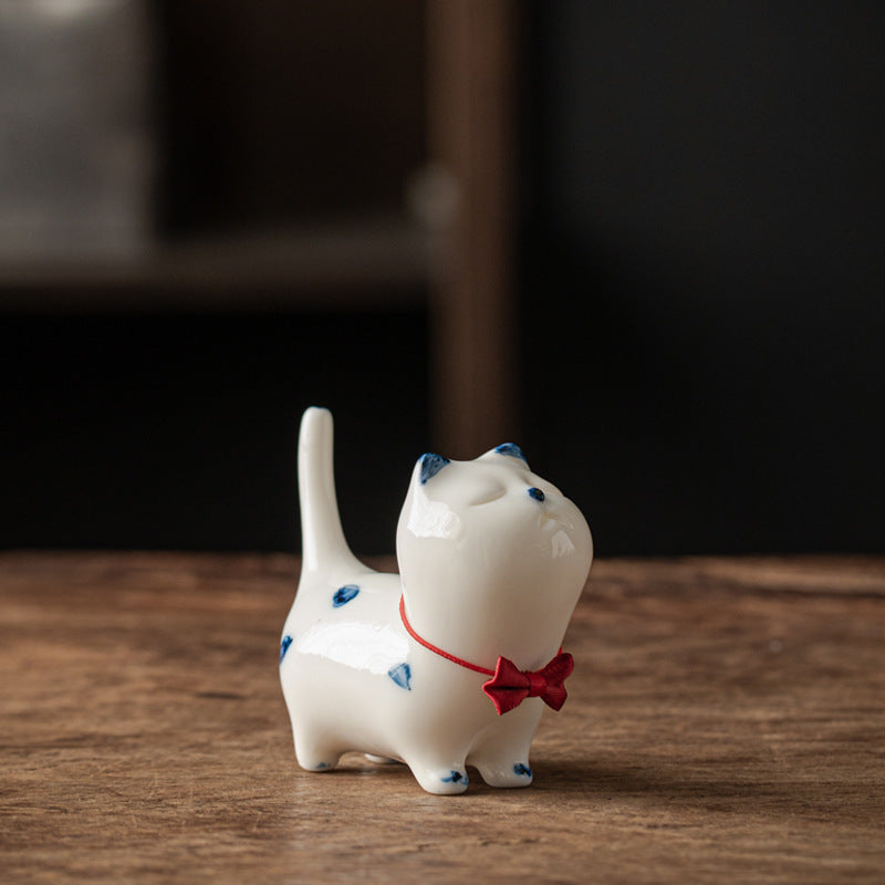 Mini gato blanco de la suerte, Buddha Stones , gatito, té, mascota, cerámica, decoración de escritorio para el hogar - image 15