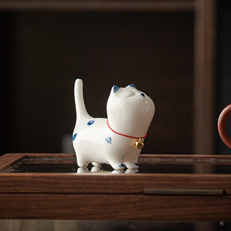 Mini gato blanco de la suerte, Buddha Stones , gatito, té, mascota, cerámica, decoración de escritorio para el hogar - image 7