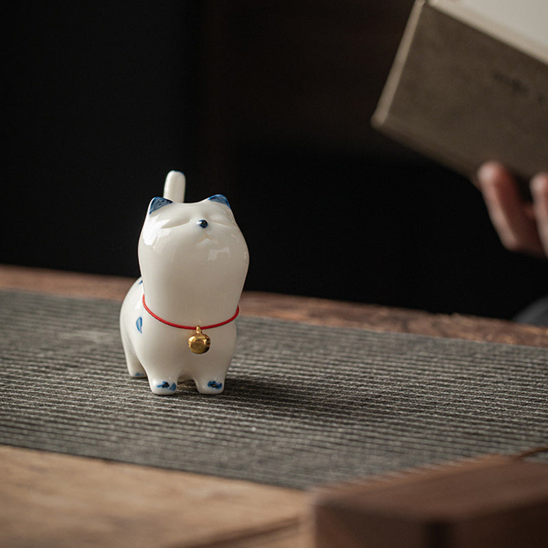 Mini gato blanco de la suerte, Buddha Stones , gatito, té, mascota, cerámica, decoración de escritorio para el hogar - image 6