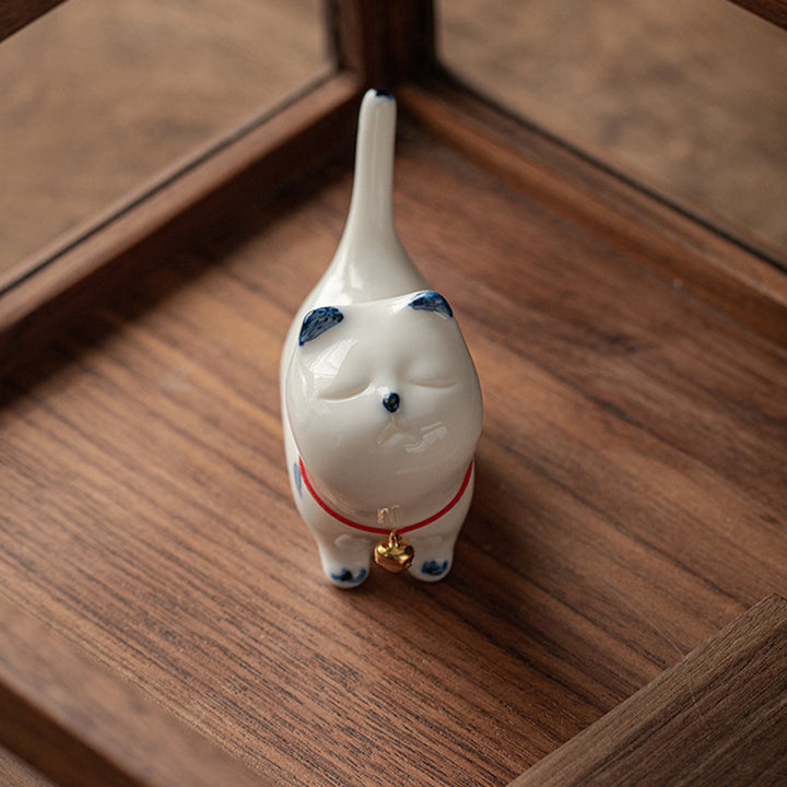 Mini gato blanco de la suerte, Buddha Stones , gatito, té, mascota, cerámica, decoración de escritorio para el hogar - image 6