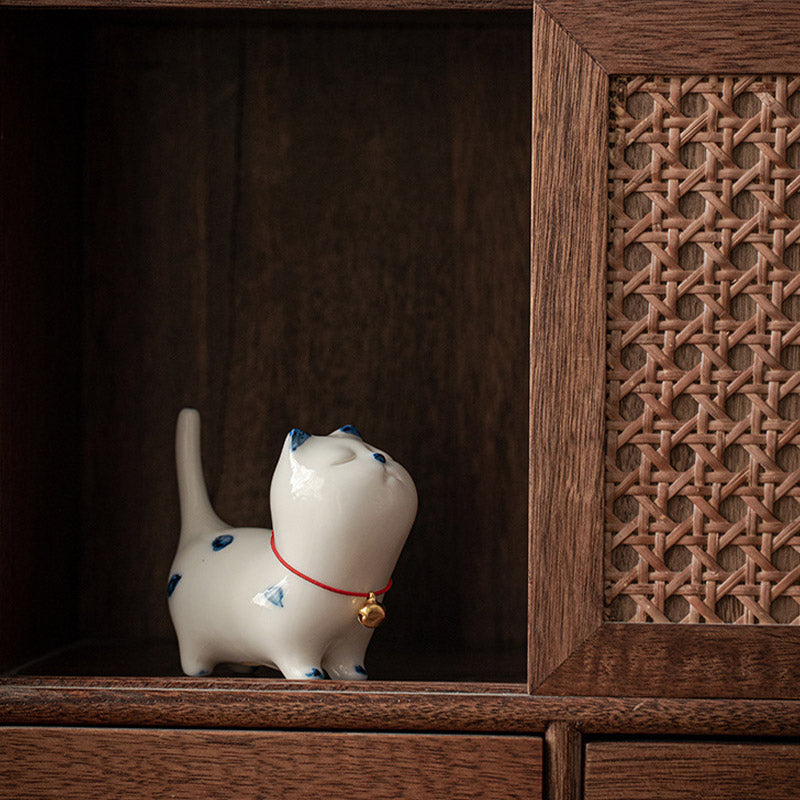 Mini gato blanco de la suerte, Buddha Stones , gatito, té, mascota, cerámica, decoración de escritorio para el hogar - image 5