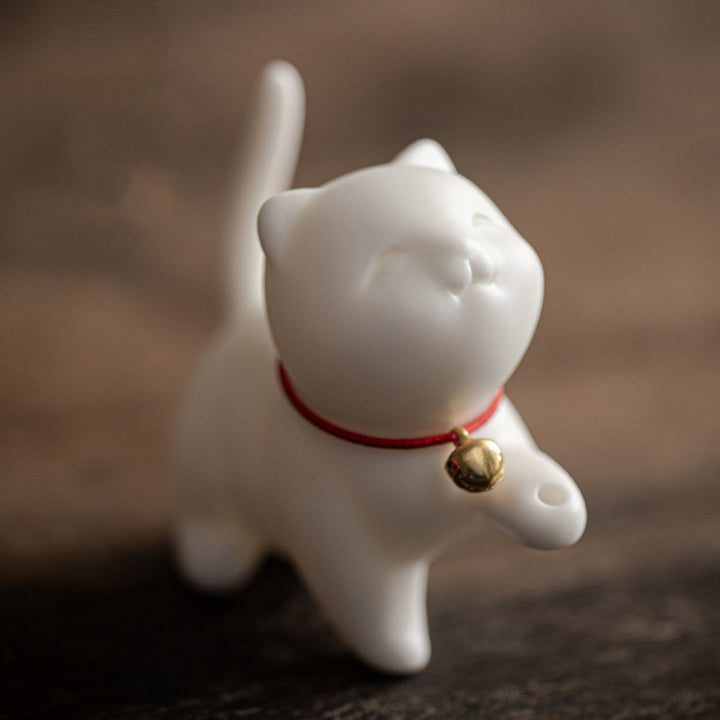 Mini gato de la suerte, Buddha Stones, gatito, té, mascota, cerámica, decoración de escritorio para el hogar con estera de Bambú - image 7