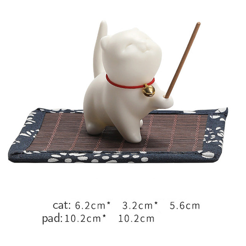 Mini gato de la suerte, Buddha Stones, gatito, té, mascota, cerámica, decoración de escritorio para el hogar con estera de Bambú - image 10