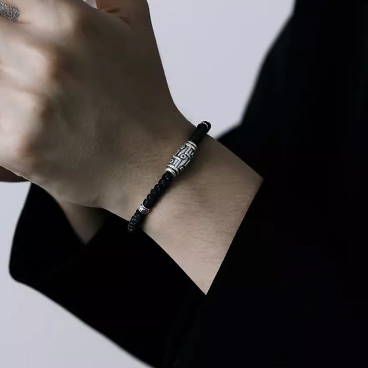 Pulsera de cuerda de bendición con patrón de cuentas Dzi de nueve ojos de plata de ley 999 con Buddha Stones - image 10