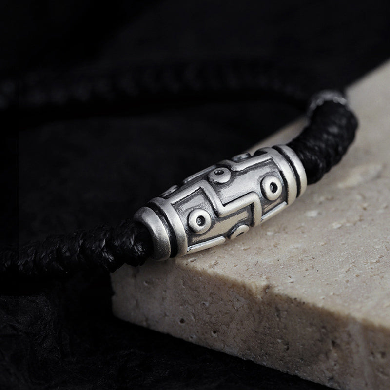 Pulsera de cuerda de bendición con patrón de cuentas Dzi de nueve ojos de plata de ley 999 con Buddha Stones - image 6