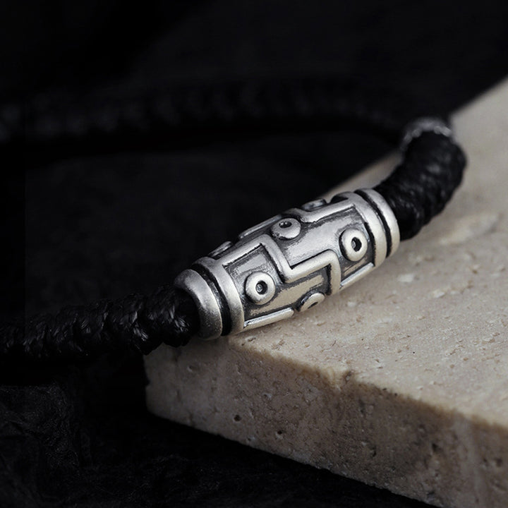 Pulsera de cuerda de bendición con patrón de cuentas Dzi de nueve ojos de plata de ley 999 con Buddha Stones - image 6