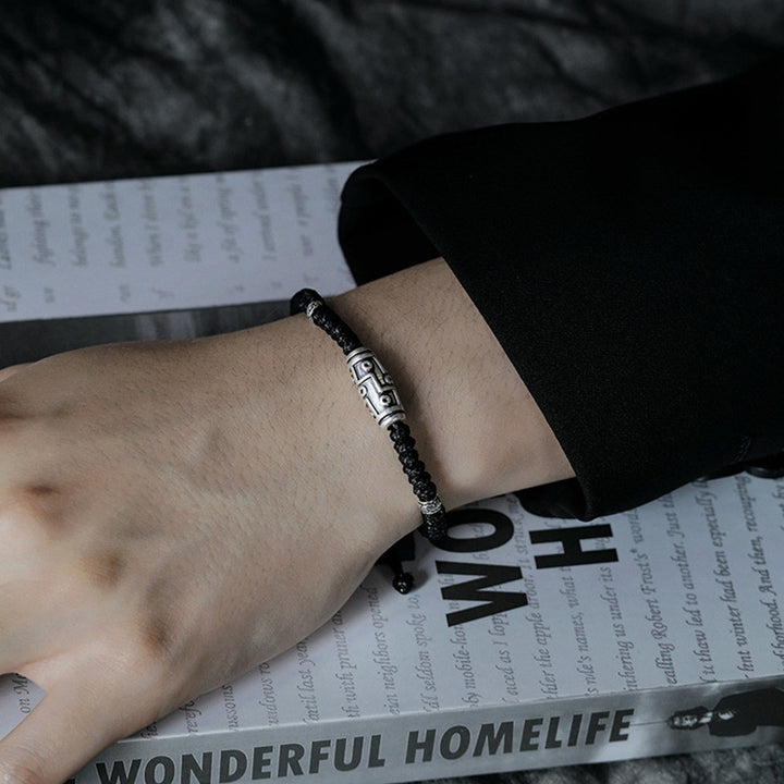 Pulsera de cuerda de bendición con patrón de cuentas Dzi de nueve ojos de plata de ley 999 con Buddha Stones - image 11