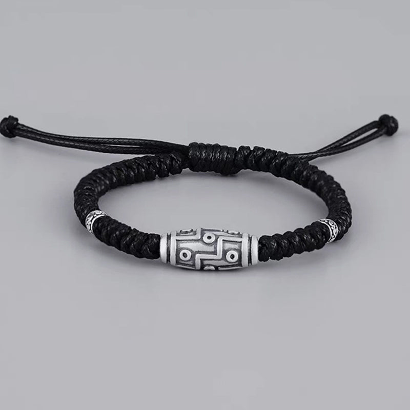 Pulsera de cuerda de bendición con patrón de cuentas Dzi de nueve ojos de plata de ley 999 con Buddha Stones - image 8