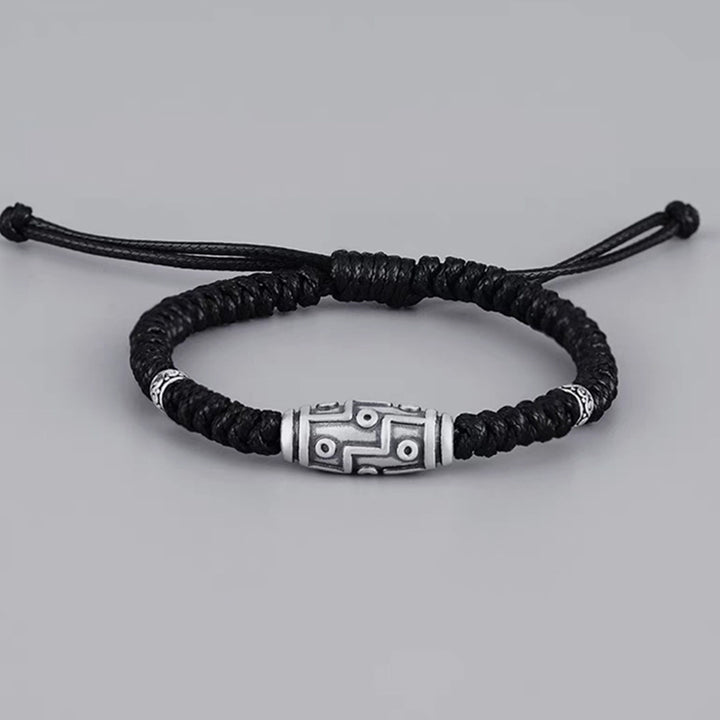 Pulsera de cuerda de bendición con patrón de cuentas Dzi de nueve ojos de plata de ley 999 con Buddha Stones - image 8