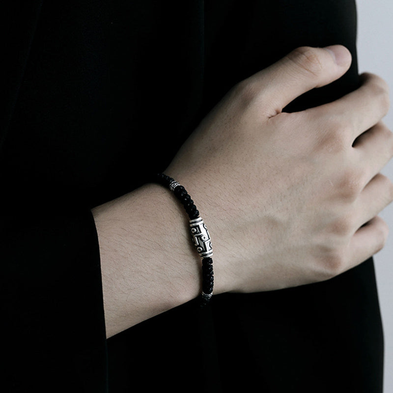 Pulsera de cuerda de bendición con patrón de cuentas Dzi de nueve ojos de plata de ley 999 con Buddha Stones - image 12